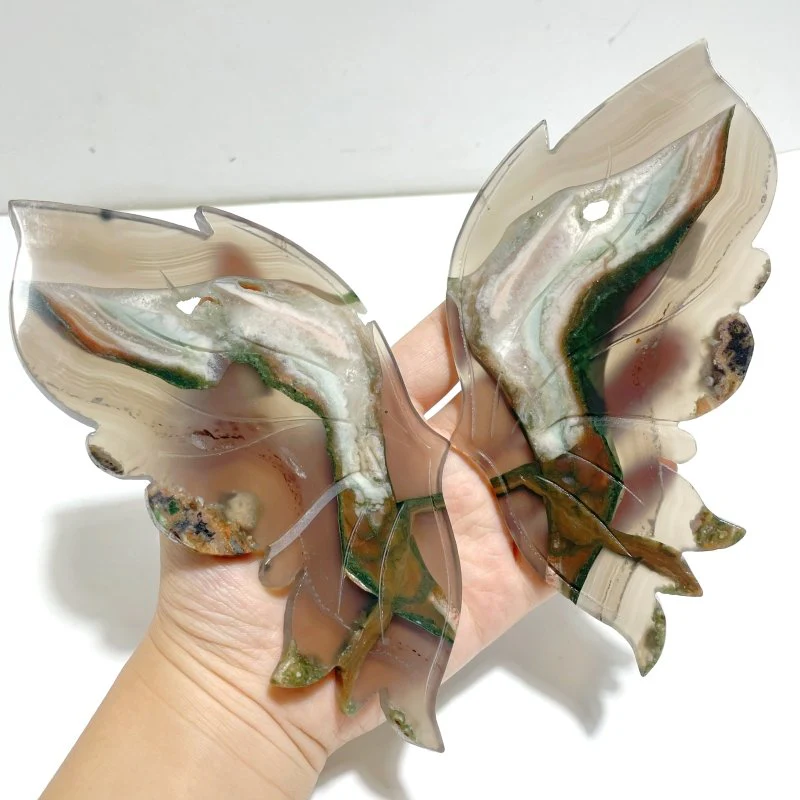 Stripe Agate Symmetry Butterfly Wing Carving With Stand - Image 2