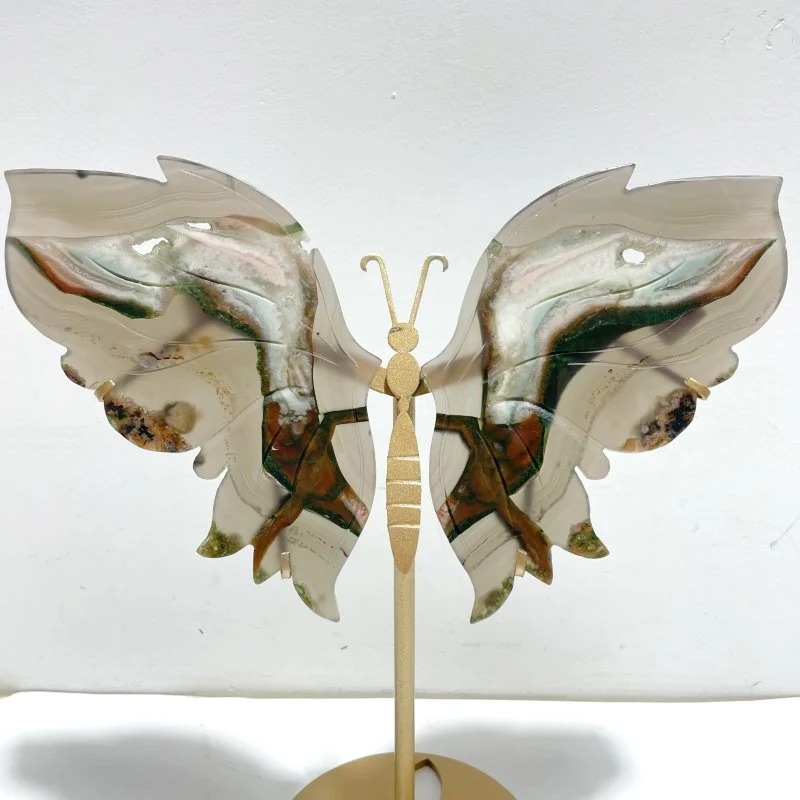 Stripe Agate Symmetry Butterfly Wing Carving With Stand - Image 5