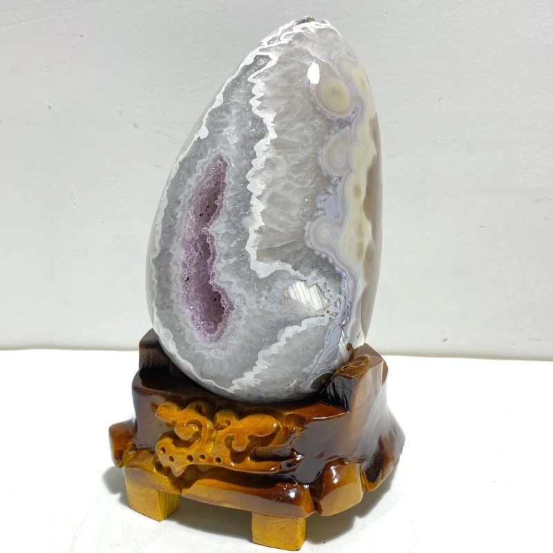 2 Pieces Amethyst Mixed Geode Agate Dinosaur Egg With Stand - Image 2