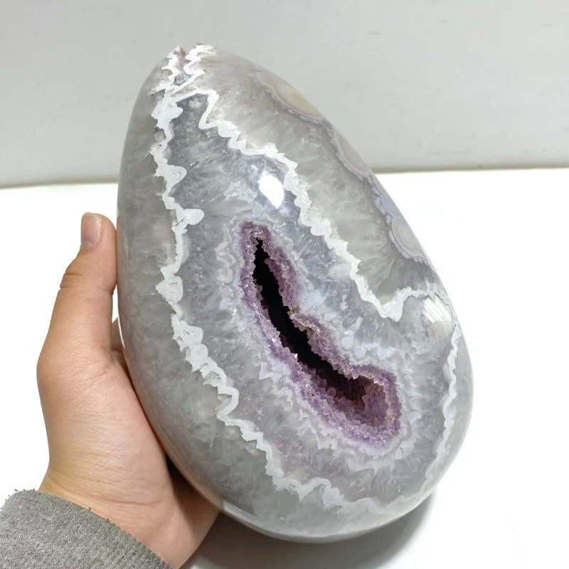 2 Pieces Amethyst Mixed Geode Agate Dinosaur Egg With Stand - Image 3