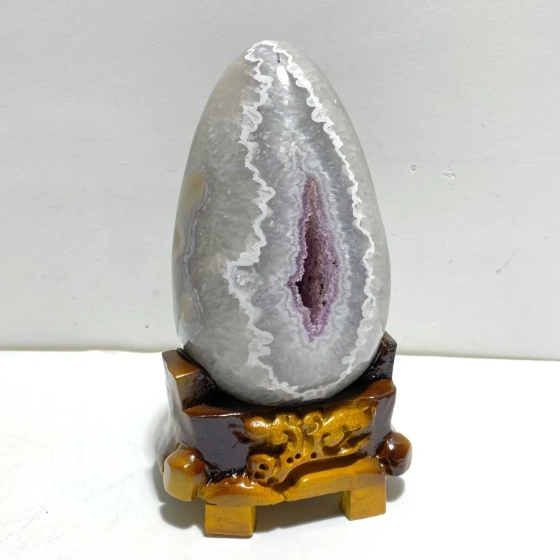 2 Pieces Amethyst Mixed Geode Agate Dinosaur Egg With Stand - Image 5