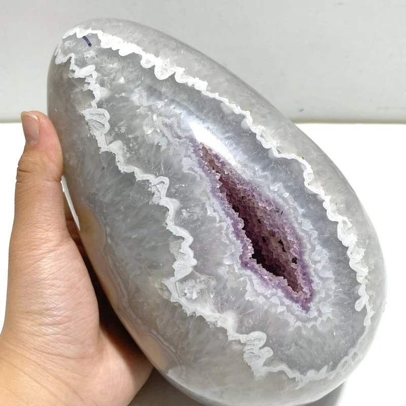 2 Pieces Amethyst Mixed Geode Agate Dinosaur Egg With Stand - Image 6