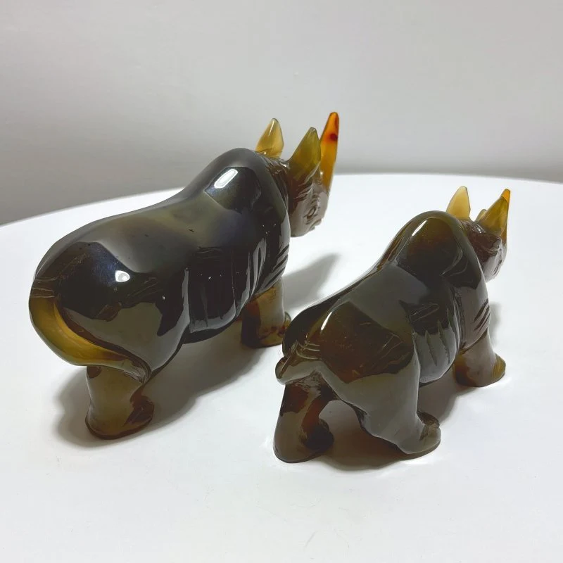 2 Pieces Beautiful Agate Rhino Carving - Image 3