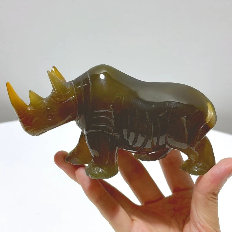 2 Pieces Beautiful Agate Rhino Carving - Image 4