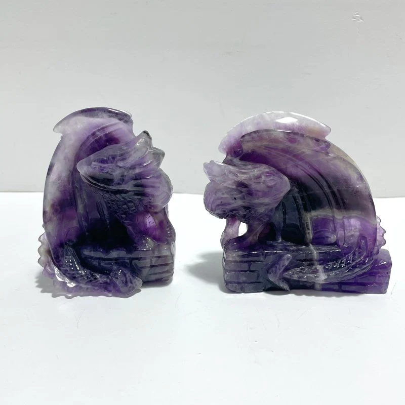 2 Pieces Beautiful Chevron Amethyst Dragon Castle Carving