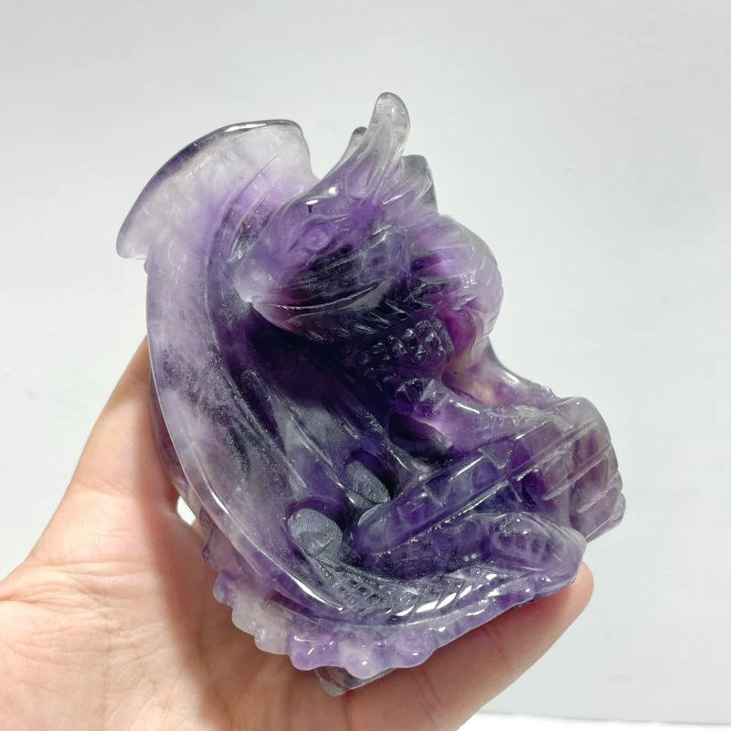 2 Pieces Beautiful Chevron Amethyst Dragon Castle Carving - Image 2