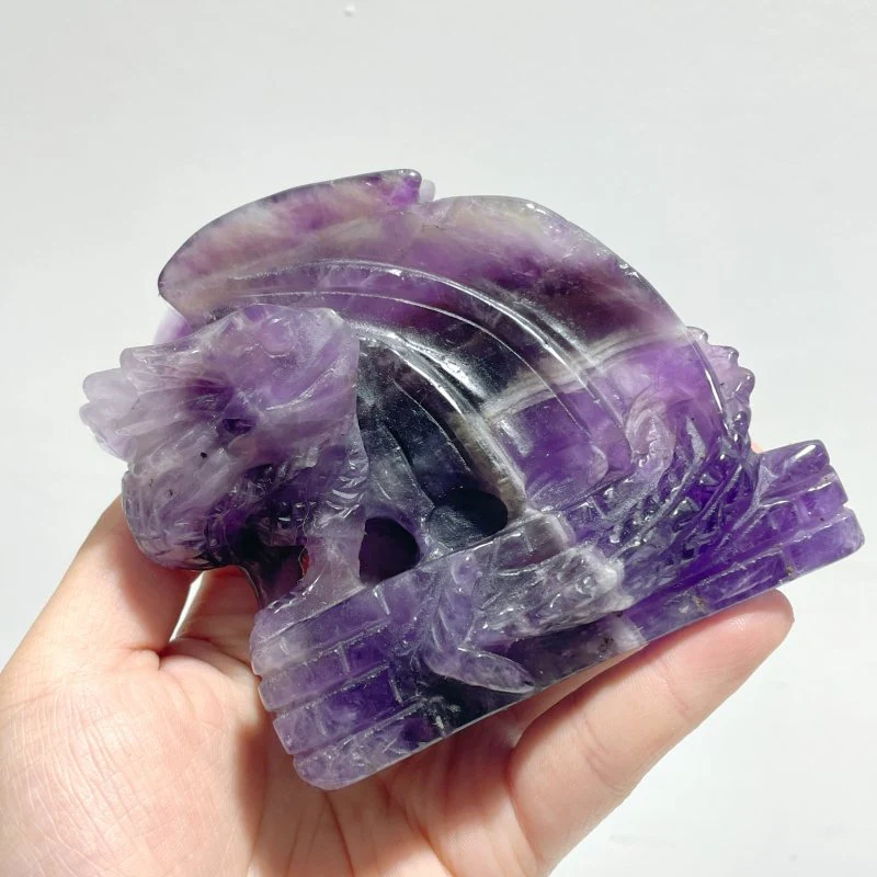 2 Pieces Beautiful Chevron Amethyst Dragon Castle Carving - Image 3