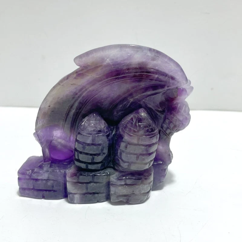 2 Pieces Beautiful Chevron Amethyst Dragon Castle Carving - Image 4