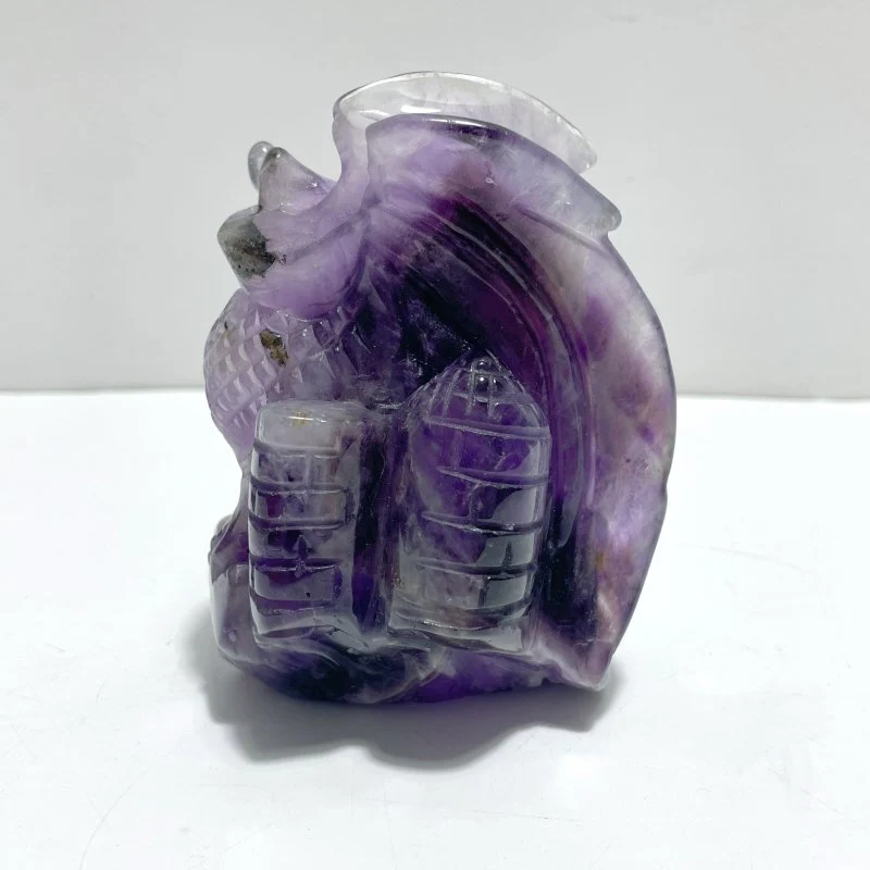 2 Pieces Beautiful Chevron Amethyst Dragon Castle Carving - Image 5