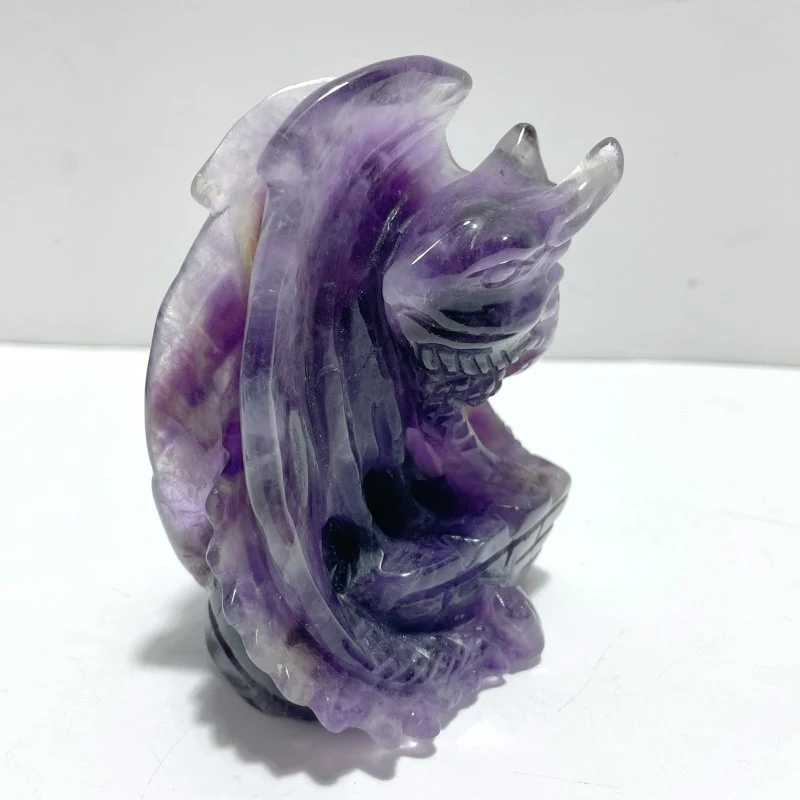 2 Pieces Beautiful Chevron Amethyst Dragon Castle Carving - Image 6