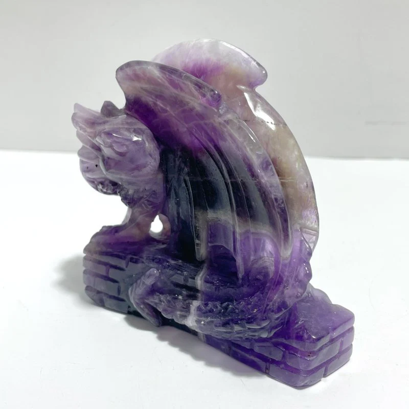 2 Pieces Beautiful Chevron Amethyst Dragon Castle Carving - Image 7