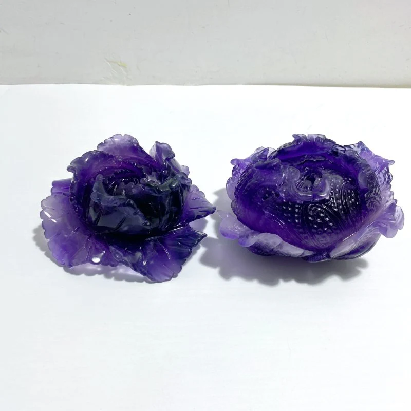 2 Pieces Beautiful Purple Fluorite Flower Carving #4