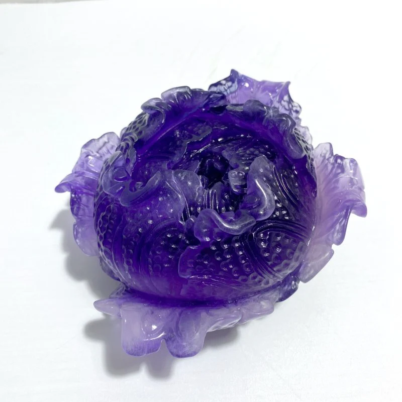 2 Pieces Beautiful Purple Fluorite Flower Carving #4 - Image 2