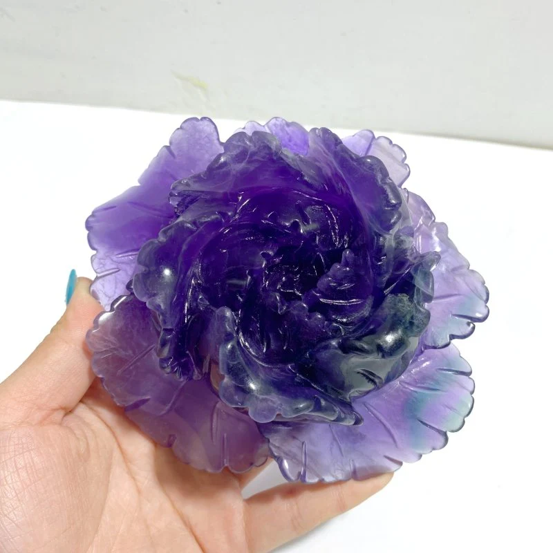 2 Pieces Beautiful Purple Fluorite Flower Carving #4 - Image 3