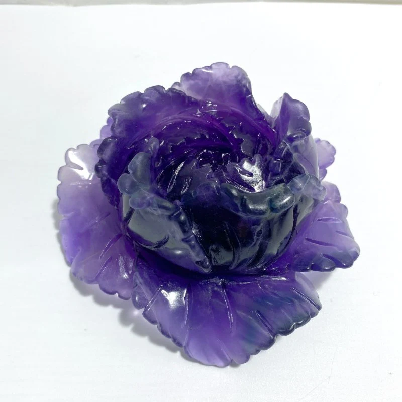 2 Pieces Beautiful Purple Fluorite Flower Carving #4 - Image 4