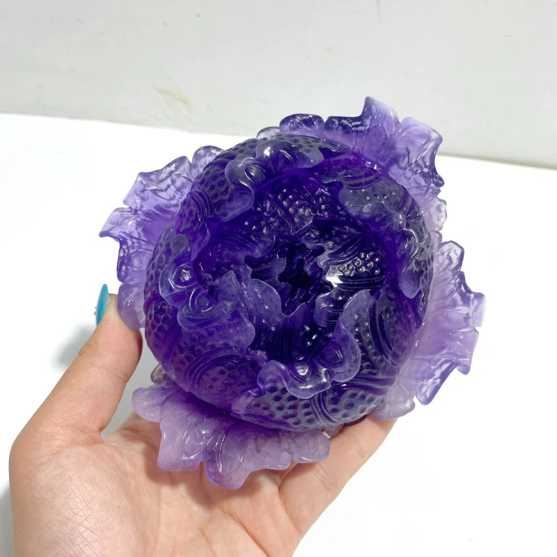 2 Pieces Beautiful Purple Fluorite Flower Carving #4 - Image 5
