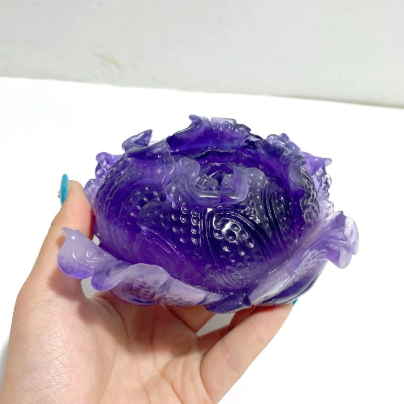 2 Pieces Beautiful Purple Fluorite Flower Carving #4 - Image 6
