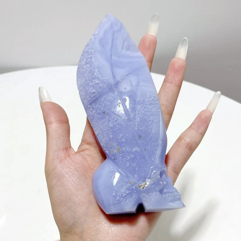 3 Pieces Blue Lace Agate Skull Carving - Image 4