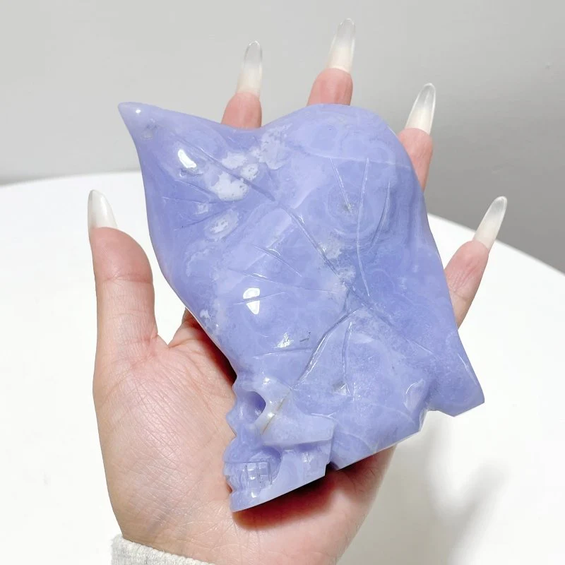 3 Pieces Blue Lace Agate Skull Carving - Image 5