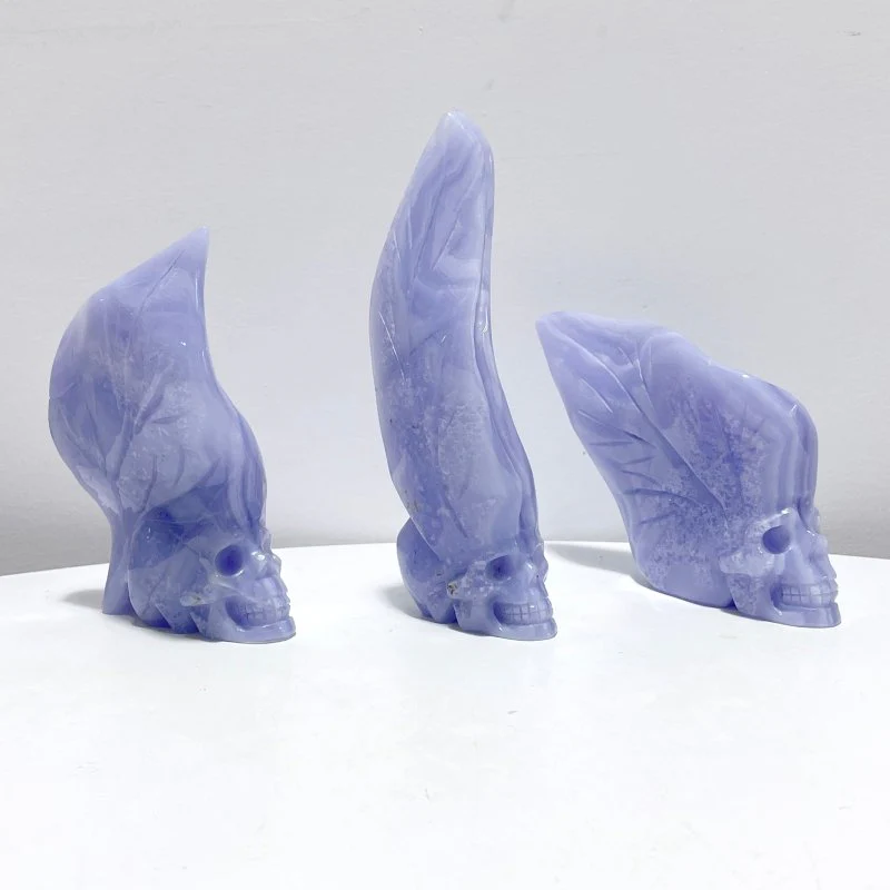 3 Pieces Blue Lace Agate Skull Carving - Image 6