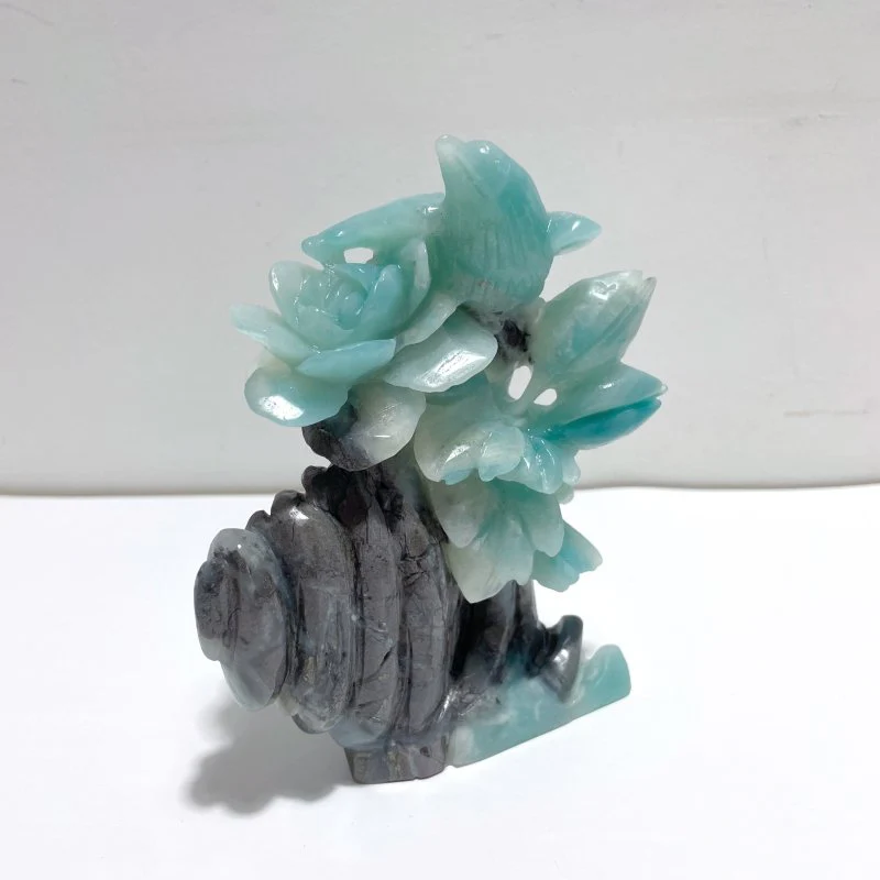 2 Pieces Caribbean Calcite Mixed Pyrite Birds&Flower Carving - Image 2