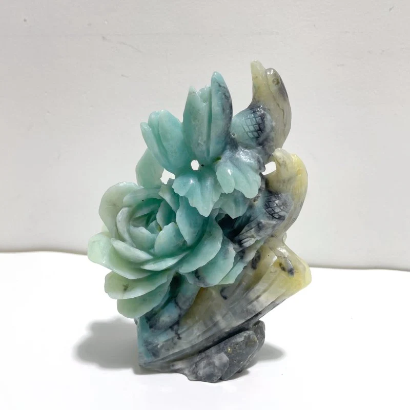 2 Pieces Caribbean Calcite Mixed Pyrite Birds&Flower Carving - Image 3