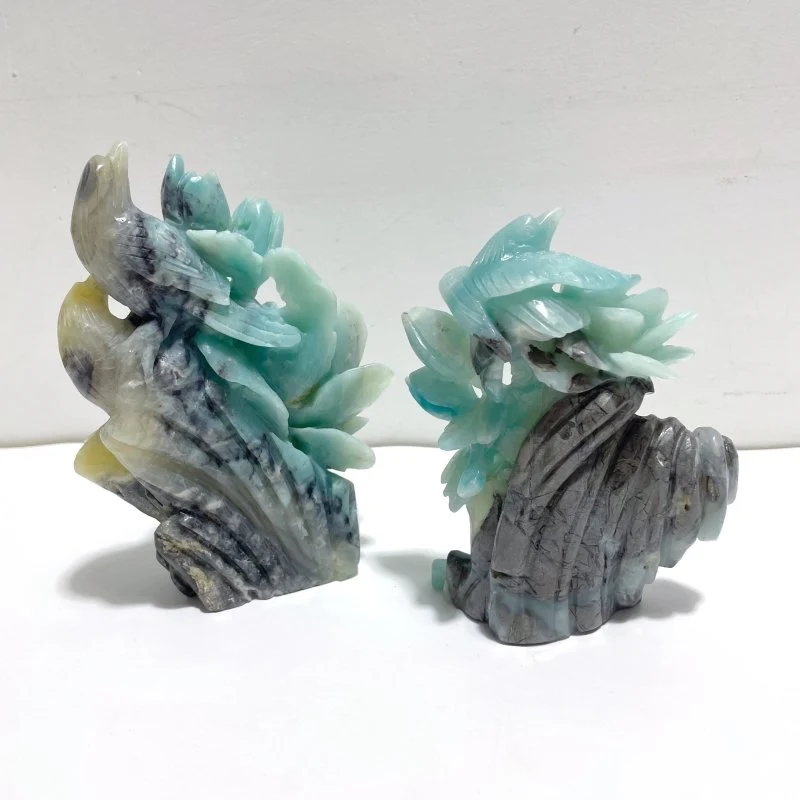 2 Pieces Caribbean Calcite Mixed Pyrite Birds&Flower Carving - Image 6