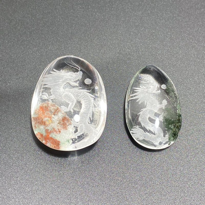 2 Pieces Chinese Dragon Garden Quartz Inner Scene Carving