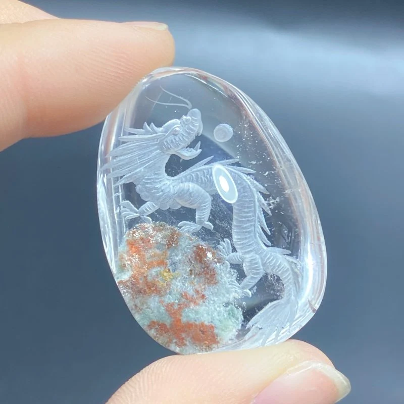 2 Pieces Chinese Dragon Garden Quartz Inner Scene Carving - Image 2