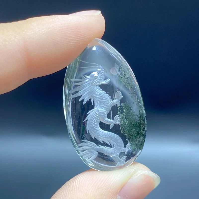 2 Pieces Chinese Dragon Garden Quartz Inner Scene Carving - Image 3