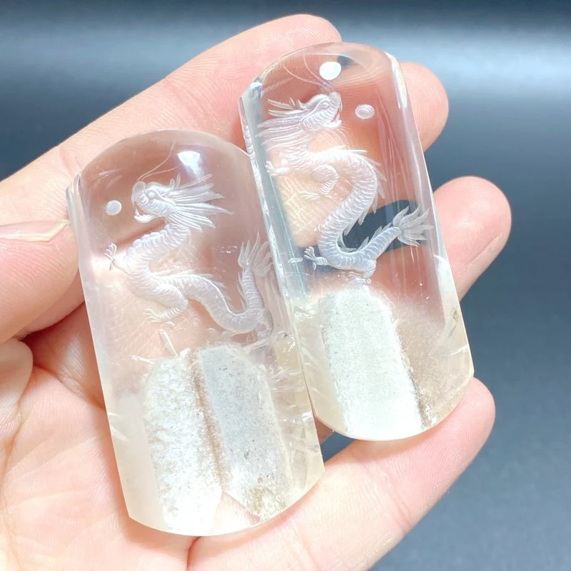 2 Pieces High Quality Chinese Dragon Garden Quartz Inner Scene Carving - Image 3