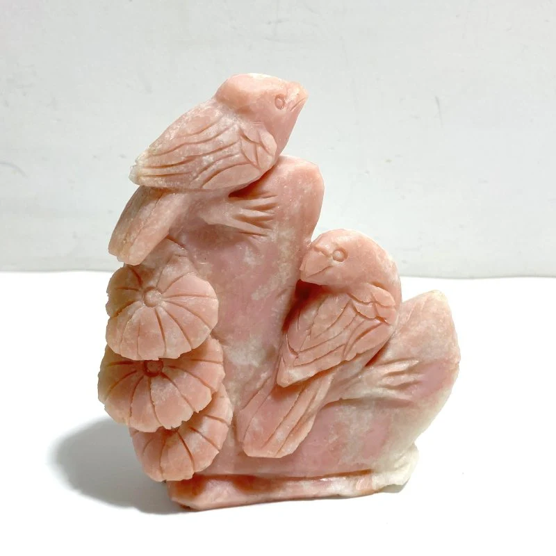 2 Pieces Cute Pink Opal Bird Carving - Image 3