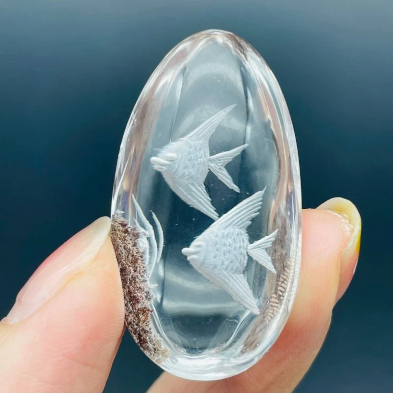 2 Pieces Fish Garden Quartz Inner Scene Carving - Image 2