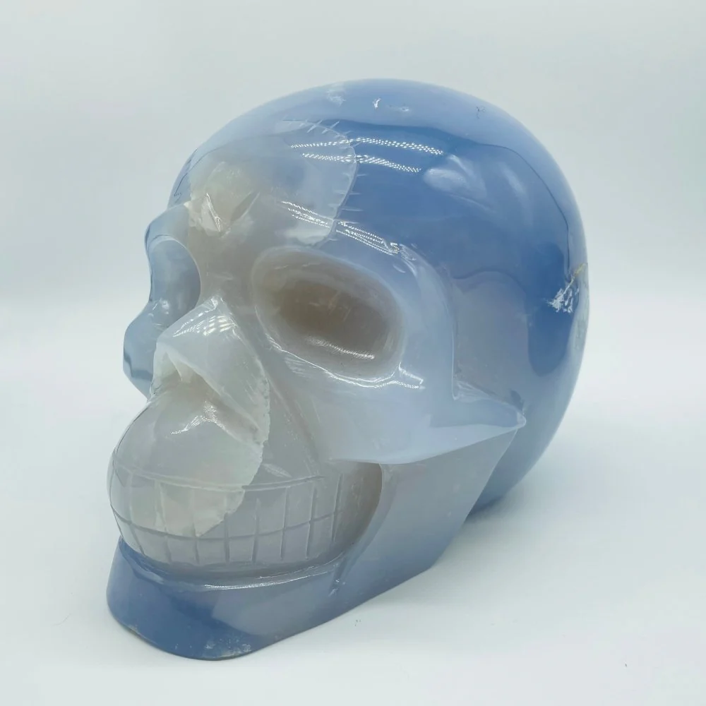 2 Pieces High Quality Blue Chalcedony Skull Carving - Image 5