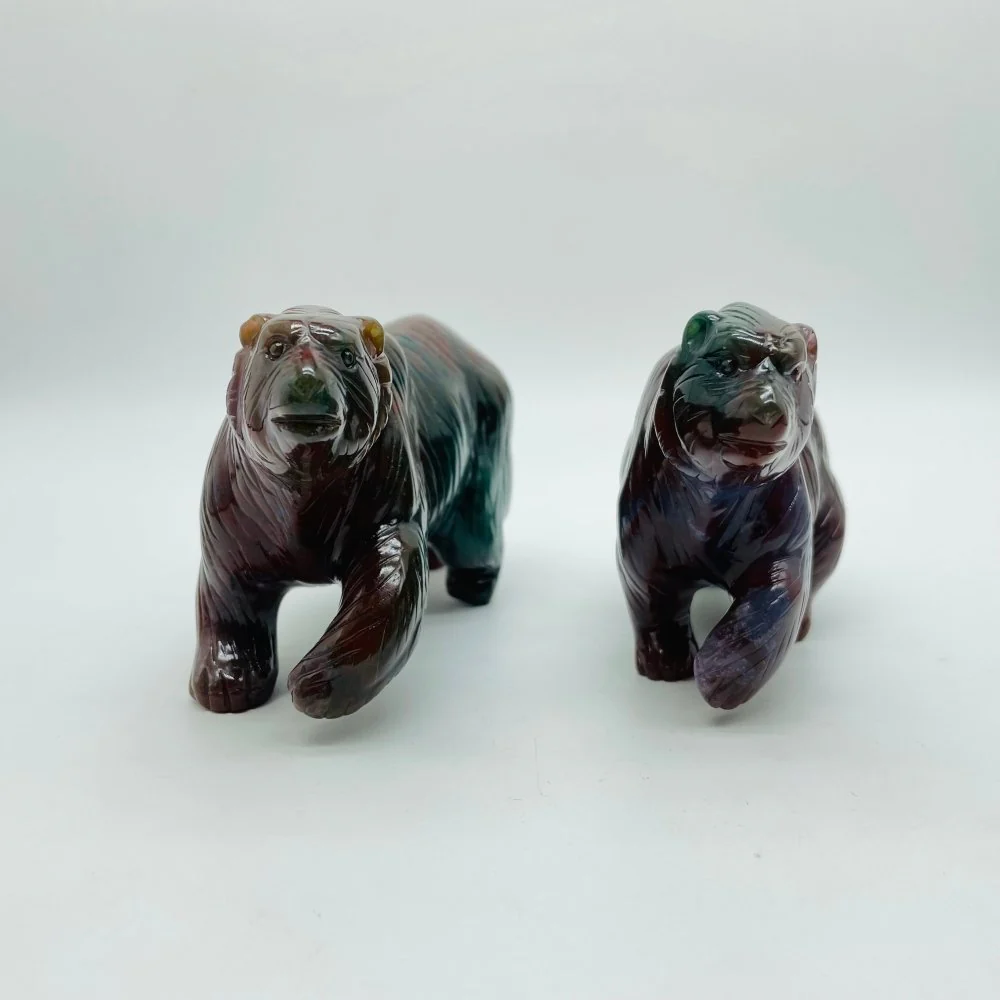 2 Pieces High Quality Ocean Jasper Polar Bear Carving - Image 5