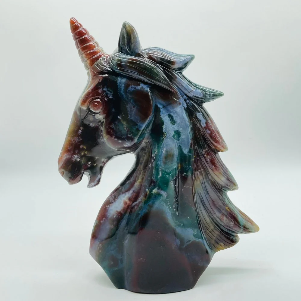2 Pieces High Quality Ocean Jasper Unicorn Carving - Image 2