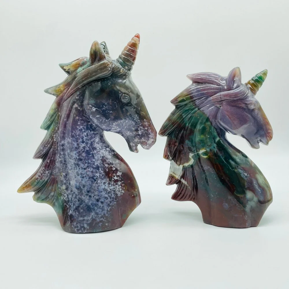2 Pieces High Quality Ocean Jasper Unicorn Carving - Image 5