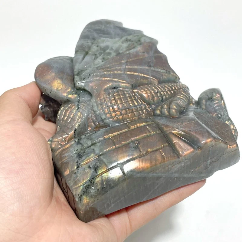2 Pieces Labradorite Flying Dragon Castle Carving - Image 5