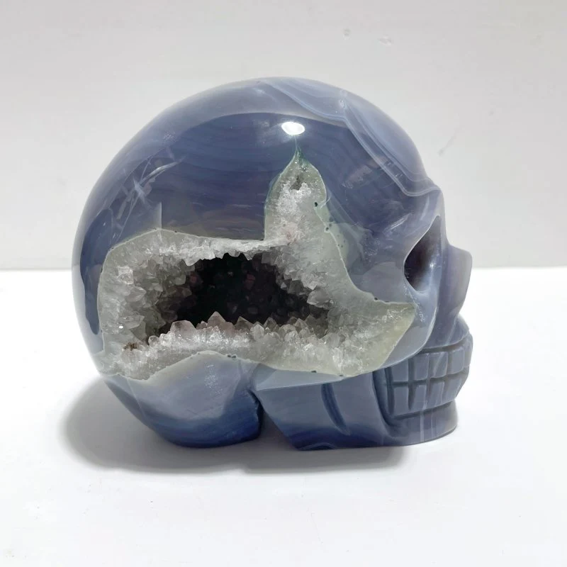 2 Pieces Large Druzy Geode Agate Skull Carving - Image 3
