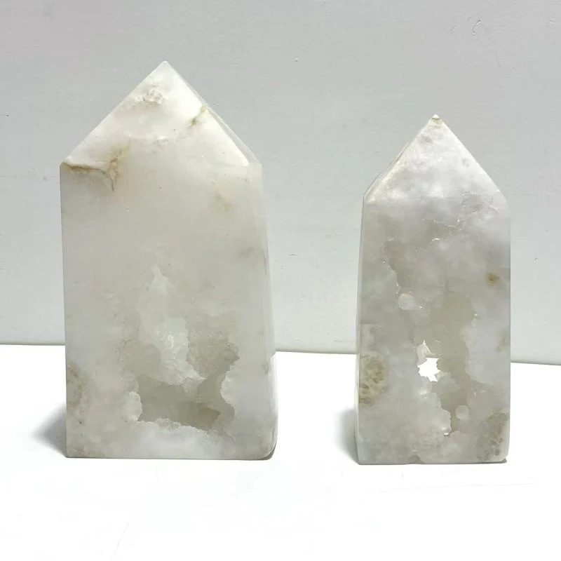 2 Pieces Large Geode Druzy White Moss Agate Four-sided Points