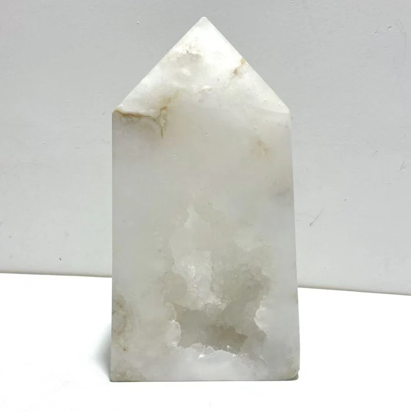 2 Pieces Large Geode Druzy White Moss Agate Four-sided Points - Image 2