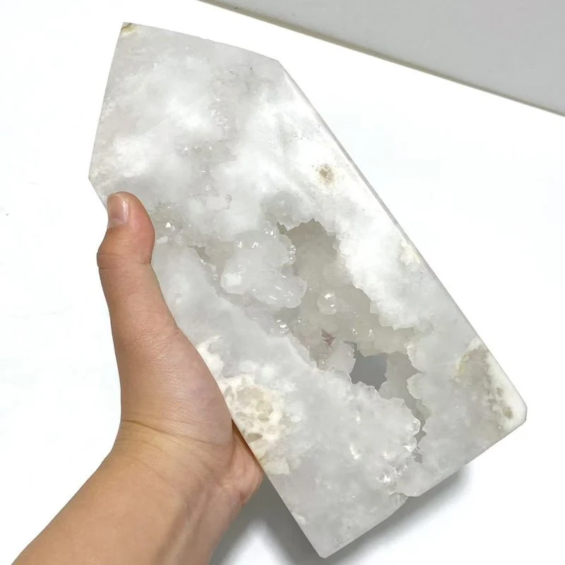 2 Pieces Large Geode Druzy White Moss Agate Four-sided Points - Image 8