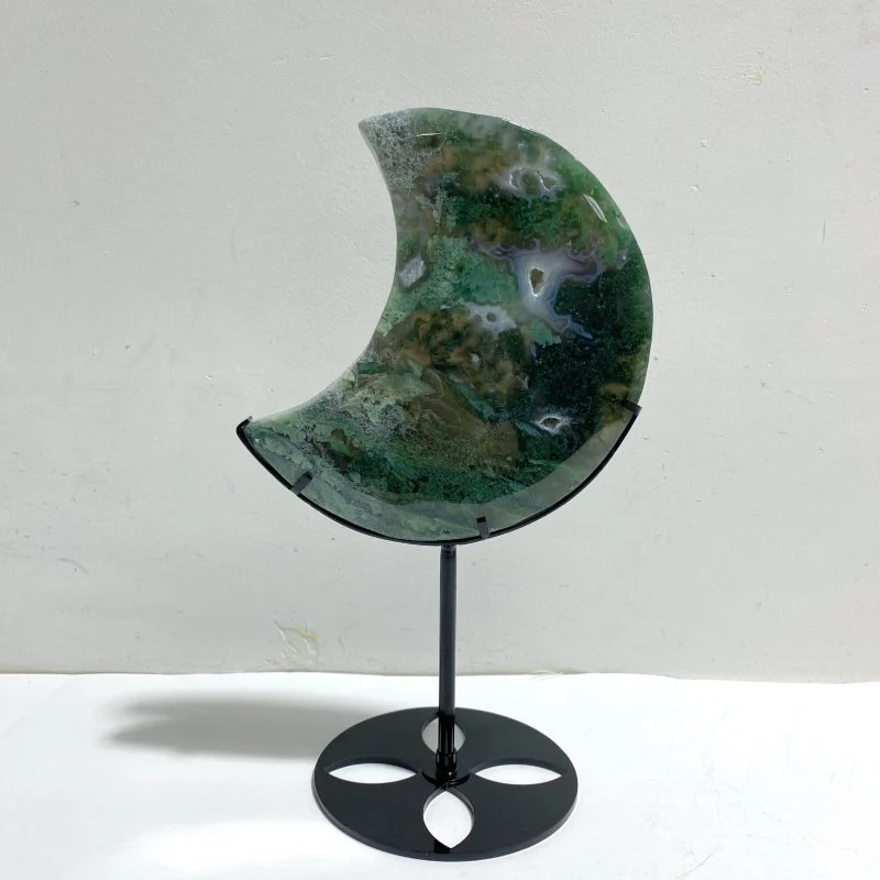 2 Pieces Large Moss Agate Moon With Stand #4 - Image 2