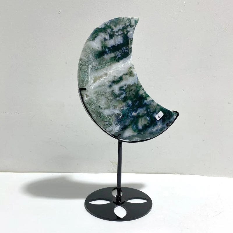 2 Pieces Large Moss Agate Moon With Stand #4 - Image 3