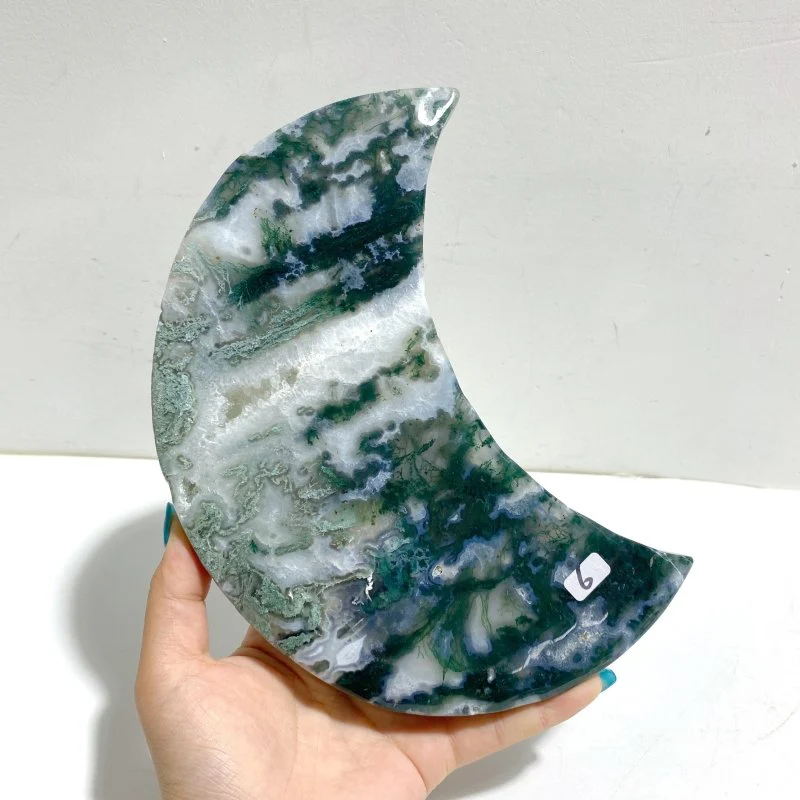 2 Pieces Large Moss Agate Moon With Stand #4 - Image 6