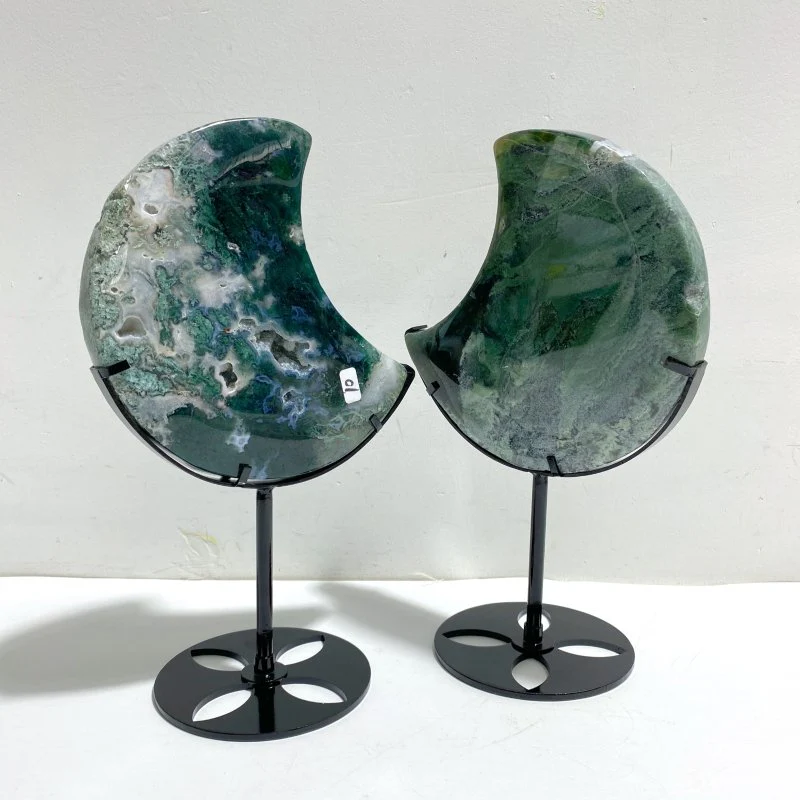 2 Pieces Large Moss Agate Moon With Stand #5 - Image 2