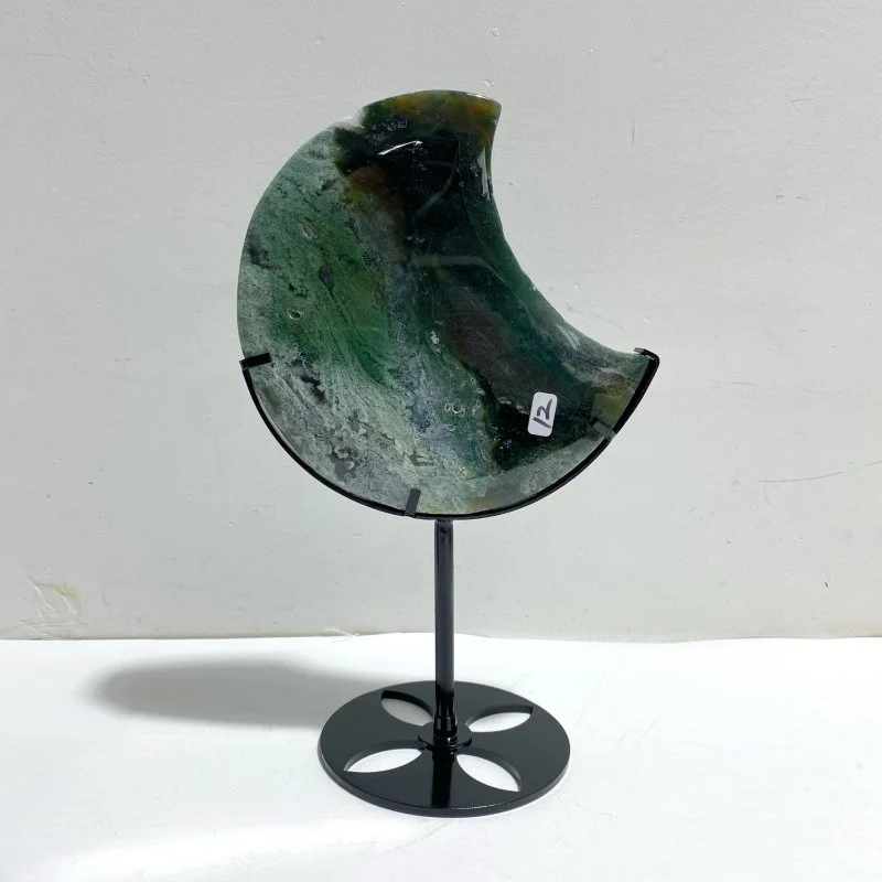 2 Pieces Large Moss Agate Moon With Stand #5 - Image 3