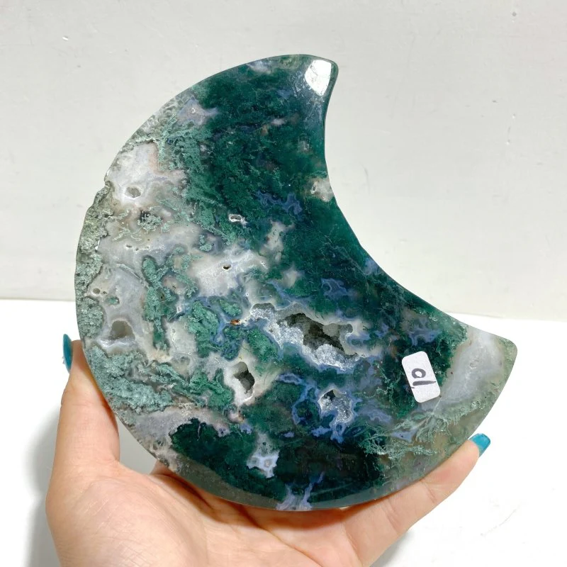 2 Pieces Large Moss Agate Moon With Stand #5 - Image 5