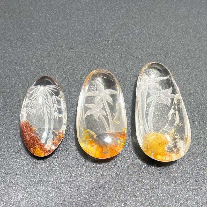3 Pieces Flower&Tree Garden Quartz Inner Scene Carving
