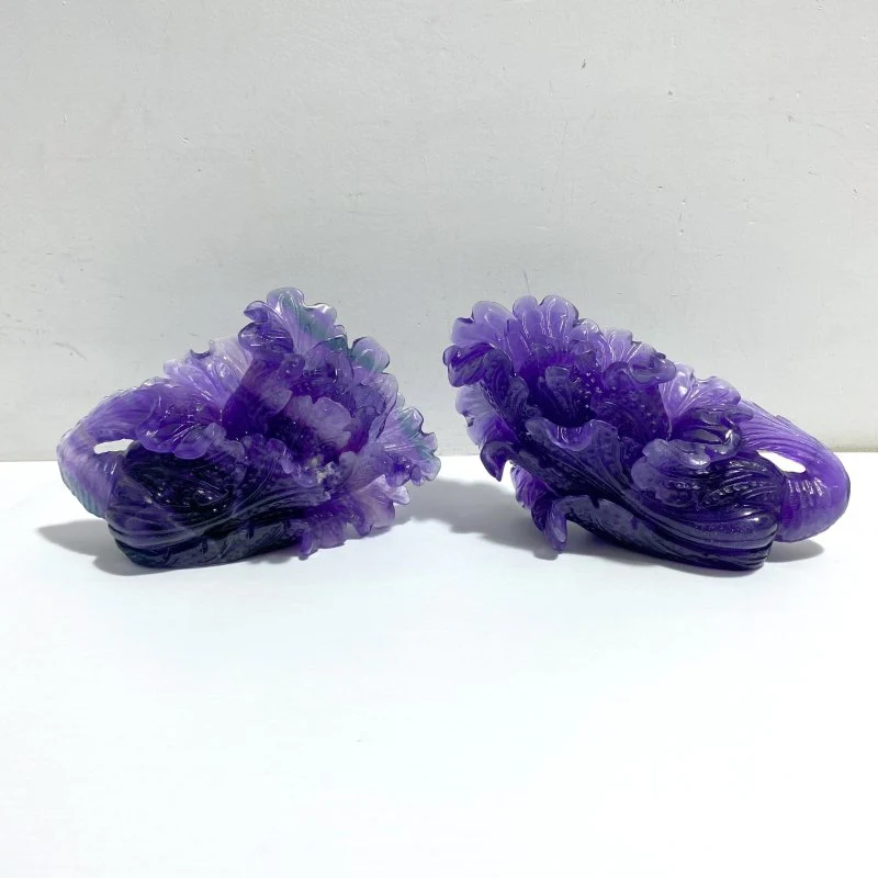 2 Pieces Purple Fluorite Chinese Cabbage Carving #4